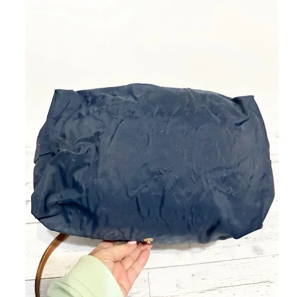 LONGCHAMP Le Pliage Navy Blue Canvas Br Copy gather Trim Travel Tote Bag - Picture 4 of 7